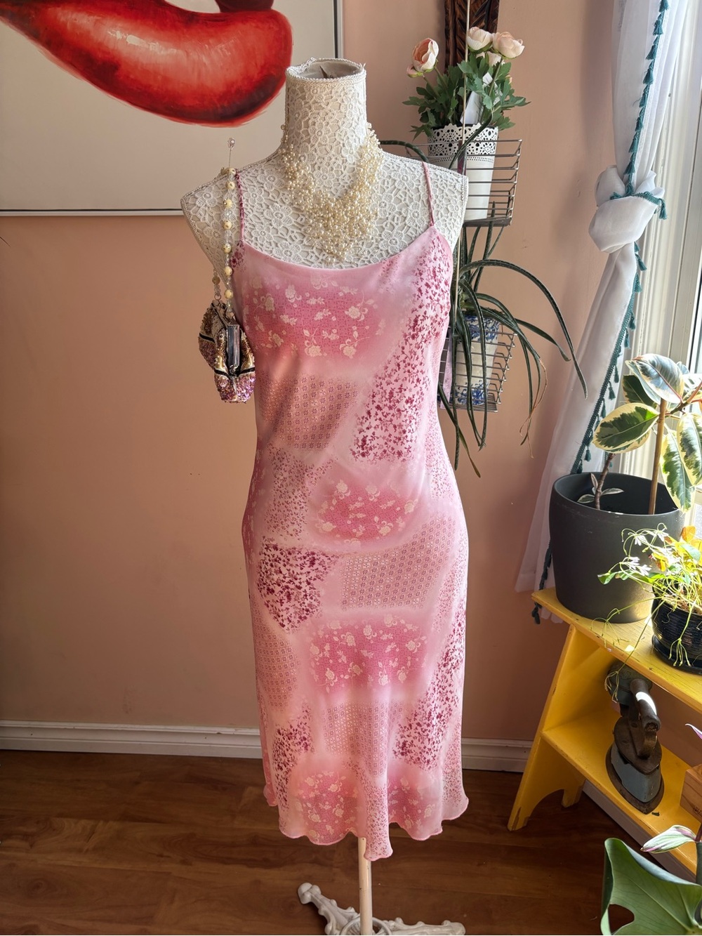 Vintage Pink Floral Slip Dress with Spaghetti Straps - Picture 3 of 15